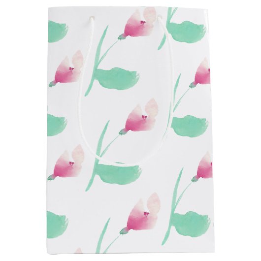 Roze Bloemen  Abstract Medium Cadeauzakje (Voorkant)