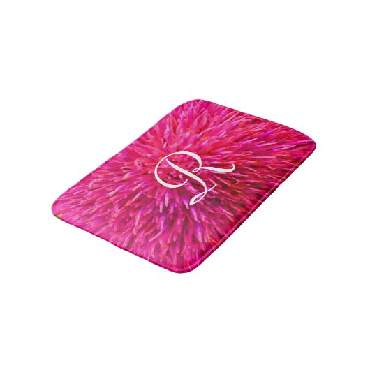 Roze Bloemen Abstract Monogrammed Plush Bath Mat (Gekanteld)