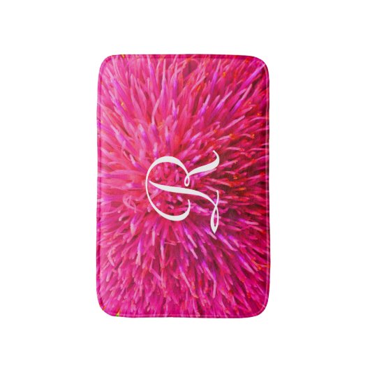 Roze Bloemen Abstract Monogrammed Plush Bath Mat (Voorkant Verticaal)