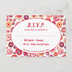 Roze Bloemen Abstract Patroon Bruiloft RSVP Informatiekaartje