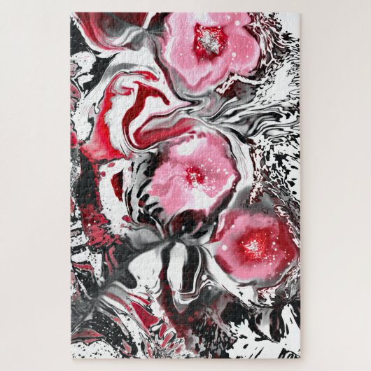 Roze bloemen Abstract schilderen Legpuzzel (Verticaal)