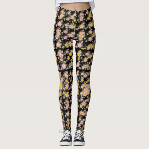 Roze Bloemen Abstract Zwart Leggings