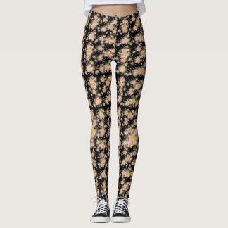 Roze Bloemen Abstract Zwart Leggings