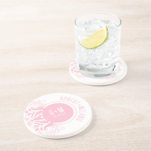 Roze Bloemen Accent Bruiloft Onderzetter (Zijkant)