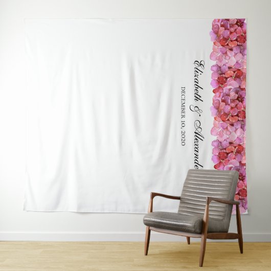 Roze bloemen achtergrond. Bloemrijke trouw achterg Wandkleed (In Situ (horizontaal))