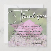 Roze bloemen achtergrond groen aanpasbare tekst bedankkaart (Achterkant)
