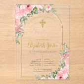 Roze bloemen acryl doop Spaanse uitnodiging (Voorkant)