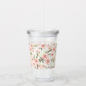 Roze bloemen acryl drinkbeker (Voorkant)
