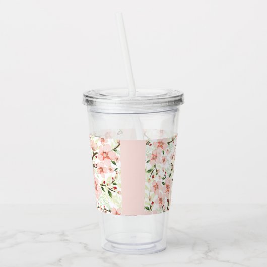 Roze bloemen acryl drinkbeker (Links)