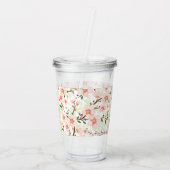 Roze bloemen acryl drinkbeker (Achterkant)