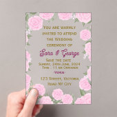 Roze Bloemen Acryl Huwelijksuitnodiging Acryl Uitnodigingen (Insitu (Draagbaar))