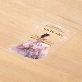 Roze Bloemen Acryl Quinceañera Spaanse uitnodiging (Laagn)