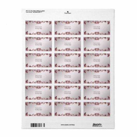 Roze  Bloemen Adres Label (Full Sheet)