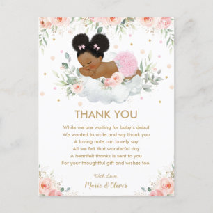 Roze Bloemen Afrikaans Amerikaans Baby shower Verj Briefkaart