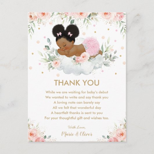 Roze Bloemen Afrikaans Amerikaans Baby shower Verj Briefkaart (Voorkant)