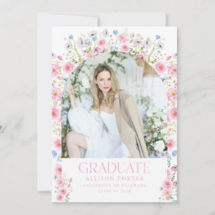 Roze Bloemen Afstuderen Aankondiging Kaart Uitnodi