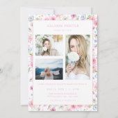 Roze Bloemen Afstuderen Aankondiging Kaart Uitnodi (Achterkant)