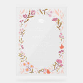 Roze Bloemen Afstuderen Party Sign Acryl Bord (Voorkant)