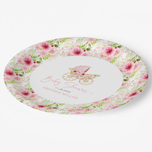 Roze Bloemen Alfabet Papieren Bordje (Gekanteld)