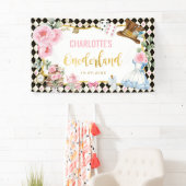 Roze Bloemen Alice in Onederland 1e Verjaardag Spandoek (Insitu)