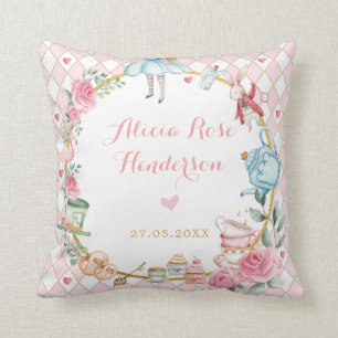 Roze Bloemen Alice in Wonderland Mad Tea Baby Meis Kussen