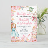 Roze Bloemen Alice In Wonderland Verjaardag Kaart (Staand voorkant)