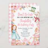 Roze Bloemen Alice In Wonderland Verjaardag Kaart (Voorkant / Achterkant)