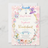 Roze Bloemen Alice In Wonderland Verjaardag Tea Pa Kaart (Voorkant)