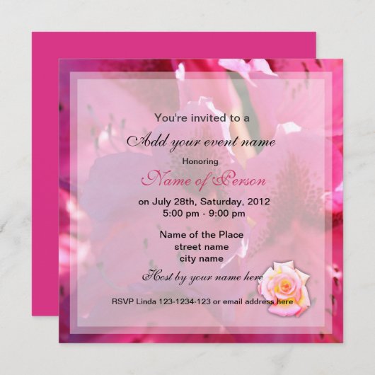 Roze bloemen alle feestelijke uitnodigingen. kaart (Voorkant / Achterkant)