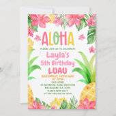 Roze Bloemen Ananas Aloha Luau Verjaardag Kaart (Voorkant)