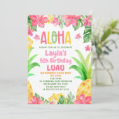 Roze Bloemen Ananas Aloha Luau Verjaardag Kaart (Staand voorkant)