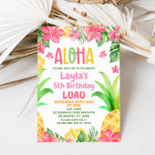 Roze Bloemen Ananas Aloha Luau Verjaardag Kaart
