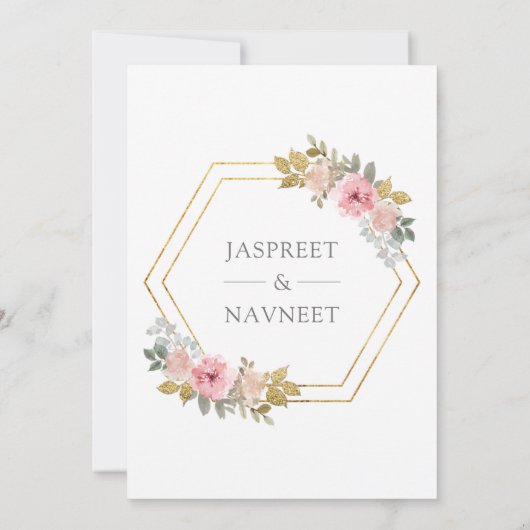 Roze Bloemen Anand Karaj Indiase sikh bruiloft Kaart (Achterkant)