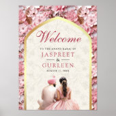 Roze Bloemen Anand Karaj Sikh Bruiloft Welkomstbor Poster (Voorkant)