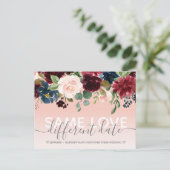 Roze Bloemen Andere Datum Trouwtypografie Foto Aankondigingskaart (Staand voorkant)