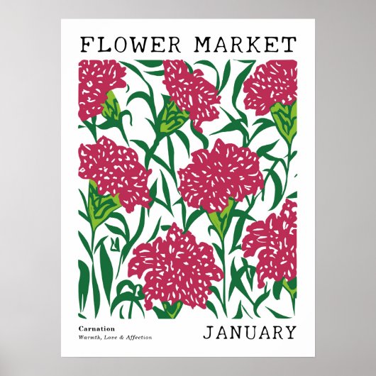 Roze Bloemen Anjer Januari Geboorte Bloemen Markt Poster (Voorkant)