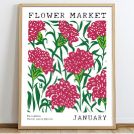 Roze Bloemen Anjer Januari Geboorte Bloemen Markt Poster