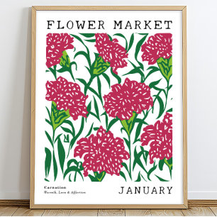 Roze Bloemen Anjer Januari Geboorte Bloemen Markt Poster