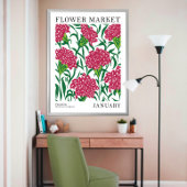 Roze Bloemen Anjer Januari Geboorte Bloemen Markt Poster