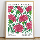 Roze Bloemen Anjer Januari Geboorte Bloemen Markt Poster