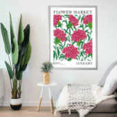 Roze Bloemen Anjer Januari Geboorte Bloemen Markt Poster