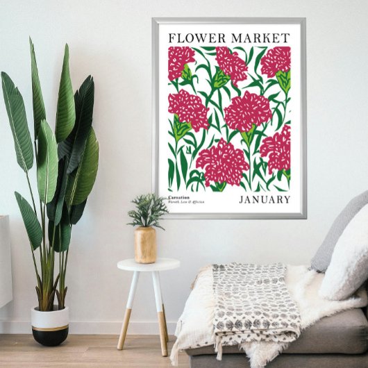 Roze Bloemen Anjer Januari Geboorte Bloemen Markt Poster