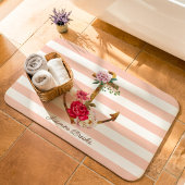 Roze Bloemen Anker Nautische Strepen Aangepaste Na Badmat