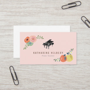 Roze Bloemen Apple Piano Teacher Visitekaartje