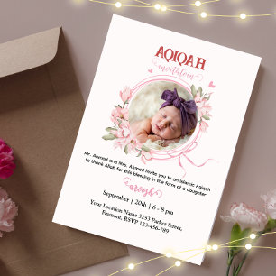Roze Bloemen Aqeeqah- Aqiqah- Uitnodiging