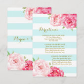 Roze Bloemen Aqua Stripes Bruiloft Richting Inzets Informatiekaartje (Voorkant / Achterkant)