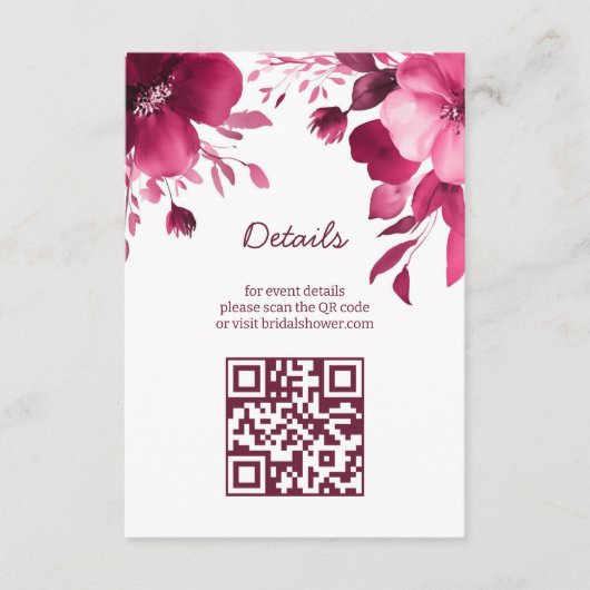 Roze Bloemen Aquarel Bruidsdiner Aangepaste QR Informatiekaartje (Voorkant)