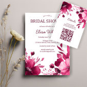 Roze Bloemen Aquarel Bruidsdouche Aangepaste QR Informatiekaartje