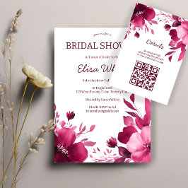 Roze Bloemen Aquarel Bruidsdouche Aangepaste QR Informatiekaartje