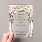 Roze bloemen arch beige helder Vrijgezellenfeest Acryl Uitnodigingen (Insitu (Draagbaar))